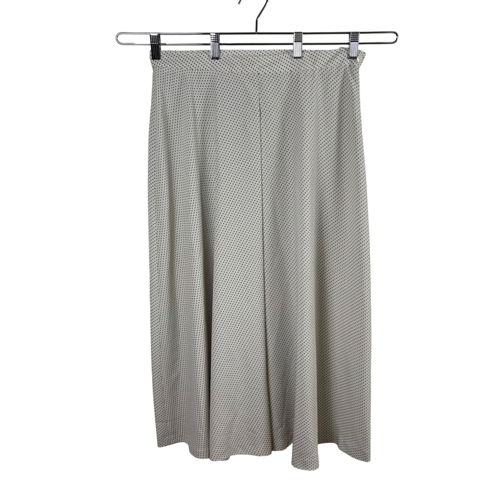 Vtg Rena Rowan for Saville Skirt 16 Cream Navy Print A-Line Midi 90s Career